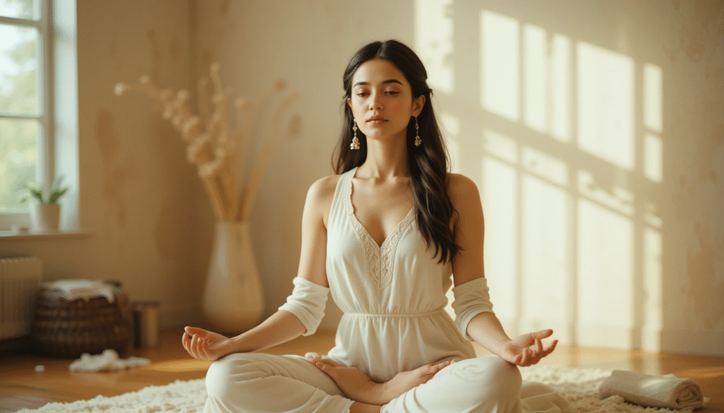 A young woman is meditating